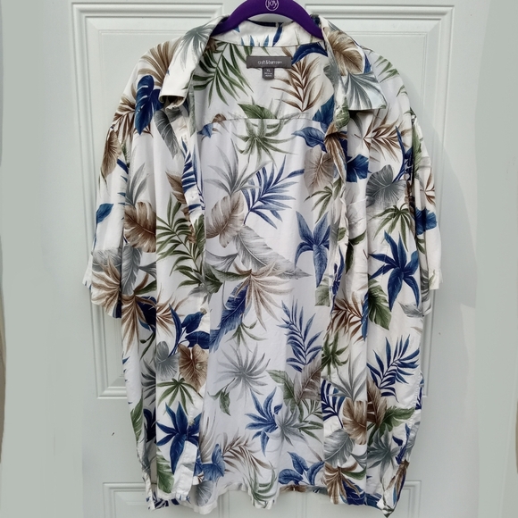 Men's Hawaiian Shirt by Croft &  Barrow Tropical Leaves Blue Green Sz XL Flawed - Picture 2 of 7